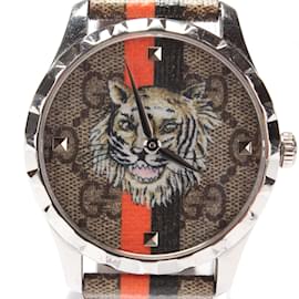 Gucci-Gucci Quartz G-Timeless GG Supreme obere Armbanduhr aus Metallquarz in gutem Zustand-Braun