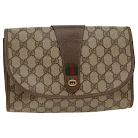 Gucci-GUCCI GG Canvas Web Sherry Line Clutch Bag PVC Leder Beige Rot Auth 48450-Rot,Beige