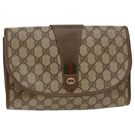 Gucci-GUCCI GG Canvas Web Sherry Line Clutch Bag PVC Leather Beige Red Auth 48450-Red,Beige