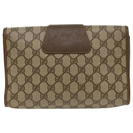 Gucci-GUCCI GG Canvas Web Sherry Line Clutch Bag PVC Leather Beige Red Auth 48450-Red,Beige