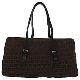 Fendi-FENDI Zucchino Canvas Borsa a spalla Pelle Marrone Scuro Auth bs6815-Marrone scuro