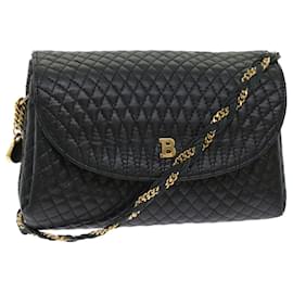 Bally-BALLY Quilted Chain Shoulder Bag Leather Navy Auth yk7929b-Navy blue