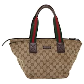 Gucci-GUCCI GG Canvas Web Sherry Line Tote Bag Beige Red Green 131228 Auth ac2026-Red,Beige,Green