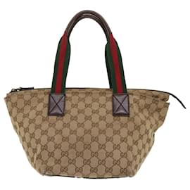 Gucci-GUCCI GG Canvas Web Sherry Line Tote Bag Beige Red Green 131228 Auth ac2026-Red,Beige,Green