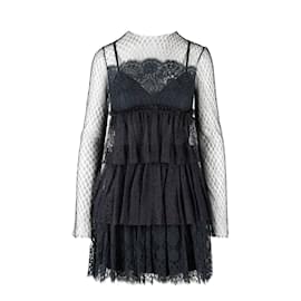 Dolce & Gabbana-Dolce & Gabbana Vestido De Encaje Plisado-Negro