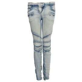 Balmain Balmaın, Vaqueros biker celestes desteñidos. Azul