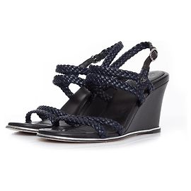 Chanel, Navy leather wedges Blue