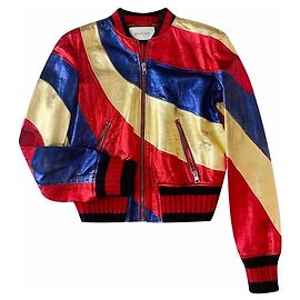 Gucci Metallic Bomber Leather Jacket Metallic