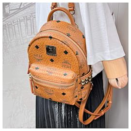 MCM-X-Mini Stark Bebe Boo Side Studs Leather Backpack Cognac-Orange