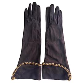 CHANEL Lambskin Fur Tweed CC Gloves 7.5 Black 730288