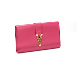 Yves Saint Laurent-Yves Saint Laurent Ligne Y Leather Clutch Bag Leather Clutch Bag 311213 in Good condition-Pink