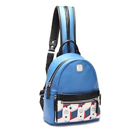 MCM-Embossed Visetos Canvas Backpack-Blue