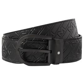 Montblanc 3.5cm Logo-Embossed Leather Belt Black