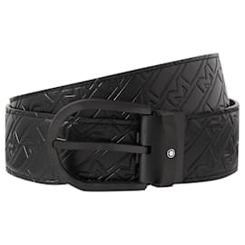 Montblanc-Montblanc 3.5cm Logo-Embossed Leather Belt-Black