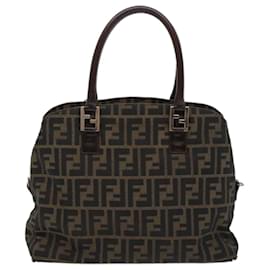 Fendi-FENDI Zucca Sac à main en toile 2façon Noir Marron Auth rd5605-Marron,Noir