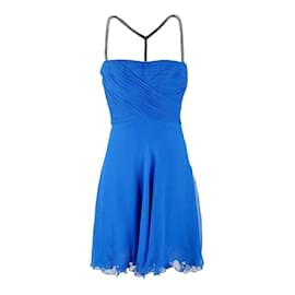 Versace-Versace Vestido Curto De Seda-Azul