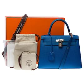 Hermès-Hermes Kelly bag 25 in Blue Leather - 101249-Blue
