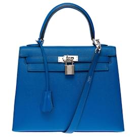 Hermès-Sac HERMES Kelly 25 en Cuir Bleu - 101249-Bleu