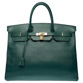Hermès-HERMES BIRKIN BAG 40 in Green Leather - 101359-Green