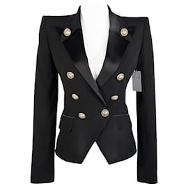 Balmain-BALMAIN  FITTED lined-BREASTED BLAZER IN BLACK-Black