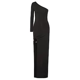 Haney-Haney Tracee Split Side Black Maxi Dress Gown-Black