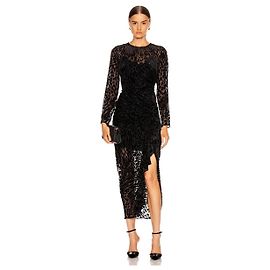 Veronica Beard Lala Samt-Burnout-Midikleid Schwarz