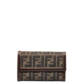 Fendi-Zucca Canvas Trifold Wallet 30858-Brown