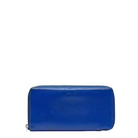 Céline-Celine Embossed Leather Zip Around Wallet Leather Long Wallet in Good condition-Blue
