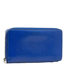Céline-Embossed Leather Zip Around Wallet-Blue