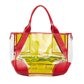 Prada-Tote de playa de cuero y vinilo estampado-Roja