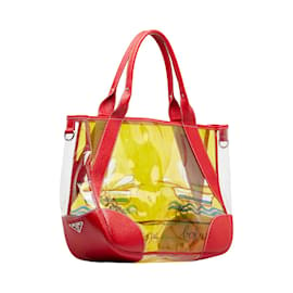 Prada-Bolsa de praia impressa em vinil e couro-Vermelho