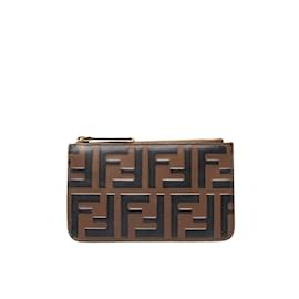 FENDI Trifold Zucca Vinyl Coated Wallet Brown