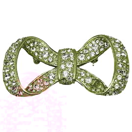 Chanel-Chanel Silver Crystal Bow Brooch-Silvery