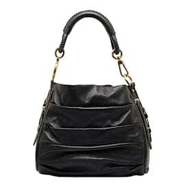 Dior-Pleated Leather Libertine Hobo Bag-Black