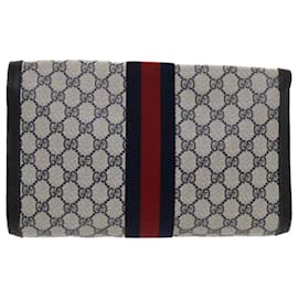 Gucci-GUCCI GG Canvas Sherry Line Clutch Bag PVC Leather Navy Red Auth 49081-Red,Navy blue