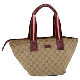 Gucci-GUCCI GG Canvas Sherry Line Hand Bag Canvas Beige Red White 131228 auth 49286-White,Red,Beige