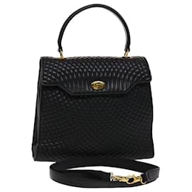 Bally-BALLY Quilted Hand Bag Leather 2way Black Auth yk8012b-Black