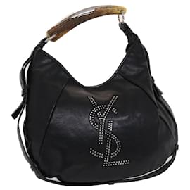 Saint Laurent-SAINT LAURENT Mombasa Shoulder Bag Leather Black Auth yk8018b-Black