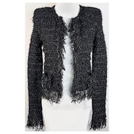 Balmain-Balmain Chaqueta de tweed con flecos-Negro