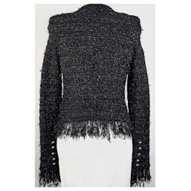 Balmain-Balmain Veste en tweed à franges-Noir