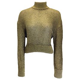 Alaïa Alaia Vintage Gold Metallic Langarm-Strickpullover Golden