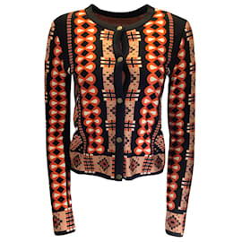 Alaïa-Alaia Black / Red Multi Geometric Jacquard Cardigan Knit Sweater-Black