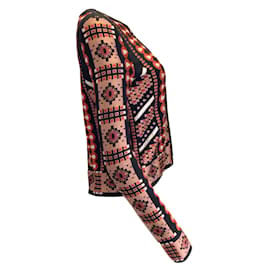 Alaïa-Alaïa Noir / Pull en tricot cardigan jacquard multi-géométrique rouge-Noir