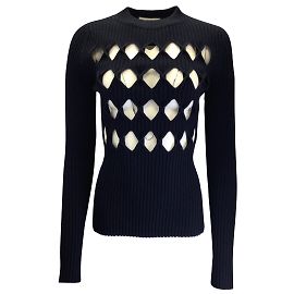 Marineblauer, gerippter Wollpullover mit Cut-out-Detail von Victoria Beckham Blau