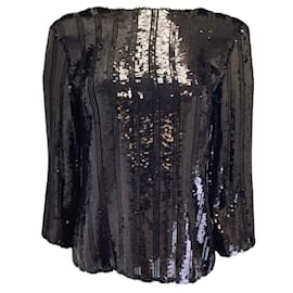 Autre Marque-Sally LaPointe Black Sequined Long Sleeved Top-Black