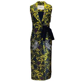 ERDEM Gold Metallic Multi Rhinestone Embellished Floral Brocade Rian Coat / vest Multiple colors