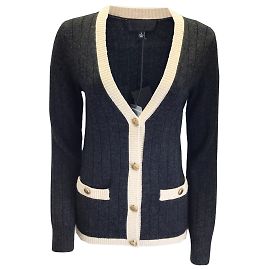 Nili Lotan Anthrazitgrau / Beigefarbener Kirsten-Strickpullover aus Wolle und Kaschmir Grau