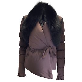 Thomas Wylde Brown / Black Fox Fur Collar Down Puffer Jacket Brown