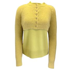 Sacai-Sacai Mustard Yellow / Gold Buttoned Mohair and Wool Cardigan and Tank Top Set-Yellow