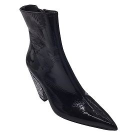 Simon Miller Black Crystal Embellished Heel Pointed Toe Patent Leather Ankle Boots Black